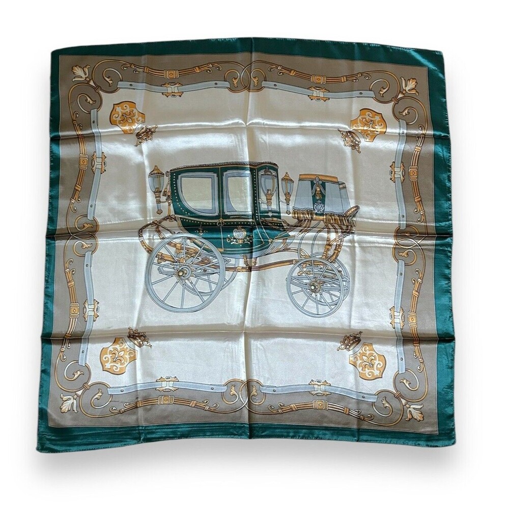 Green Edges carriage Square Scarf 35” X 35” Women Headscarf Scarve Beige Elegant